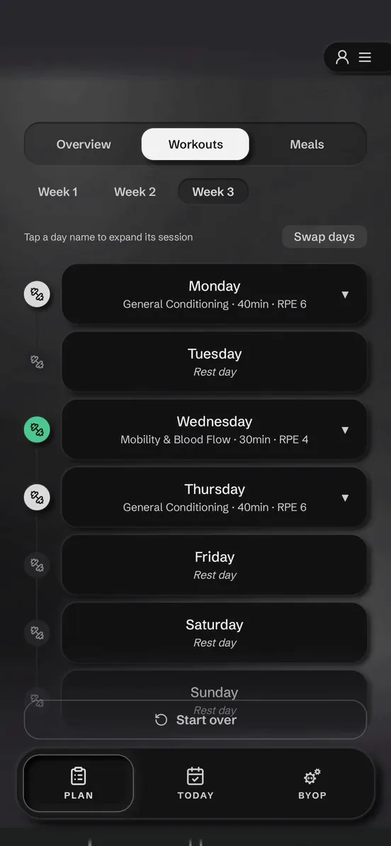 The week: days swapped by dragging