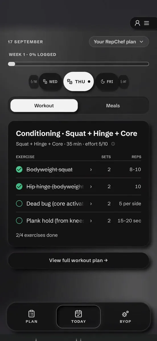 Today: the workout, two moves ticked